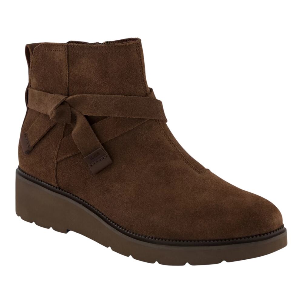 TOMS Women's Marlow Suede Wedge Heel Booties Brown Size 6 1/2
